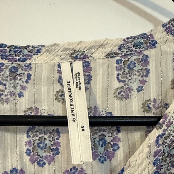 Anthropologie White and Blue Patterned Blouse - Picture 4 of 5